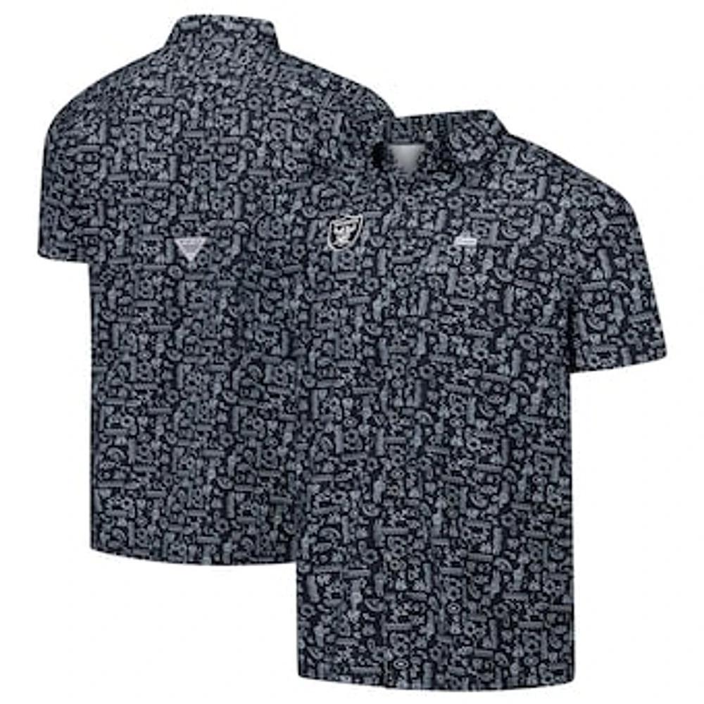 Men's Columbia PFG Black Las Vegas Raiders Super Slack Tide Omni-Wick Button-Up Shirt