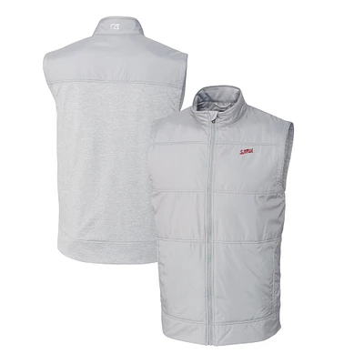Men's Cutter & Buck Gray SMU Mustangs Big Tall Stealth Hybrid Quilted Full-Zip DryTec Windbreaker Vest