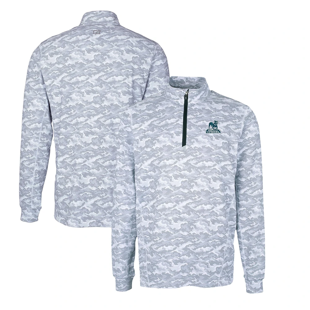 Men's Cutter & Buck Charcoal Citadel Bulldogs Big Tall Traverse Camo Print Stretch Quarter-Zip DryTec Top