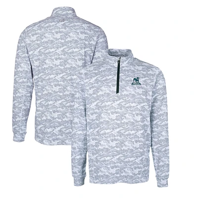 Men's Cutter & Buck Charcoal Citadel Bulldogs Big Tall Traverse Camo Print Stretch Quarter-Zip DryTec Top