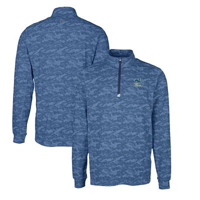 Men's Cutter & Buck Navy Citadel Bulldogs Big Tall Traverse Camo Print Stretch Quarter-Zip DryTec Top