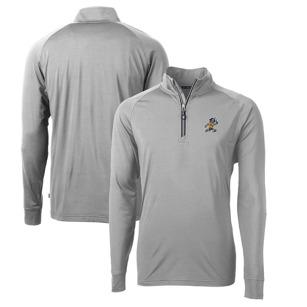 Men's Cutter & Buck Gray ETSU Buccaneers Big Tall Adapt Eco Knit Stretch Recycled Raglan Quarter-Zip DryTec Top