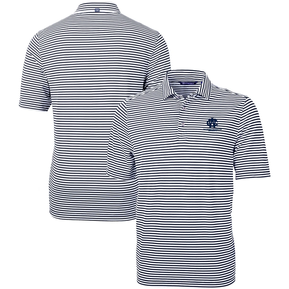 Men's Cutter & Buck Navy George Washington University Big Tall Virtue Eco Pique Stripe Recycled DryTec Polo