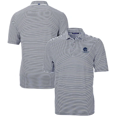 Men's Cutter & Buck Navy George Washington University Big Tall Virtue Eco Pique Stripe Recycled DryTec Polo