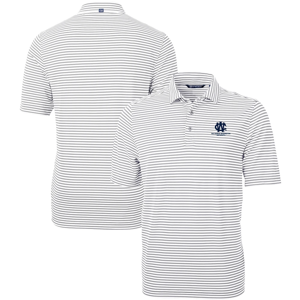 Men's Cutter & Buck Gray George Washington University Big Tall Virtue Eco Pique Stripe Recycled DryTec Polo