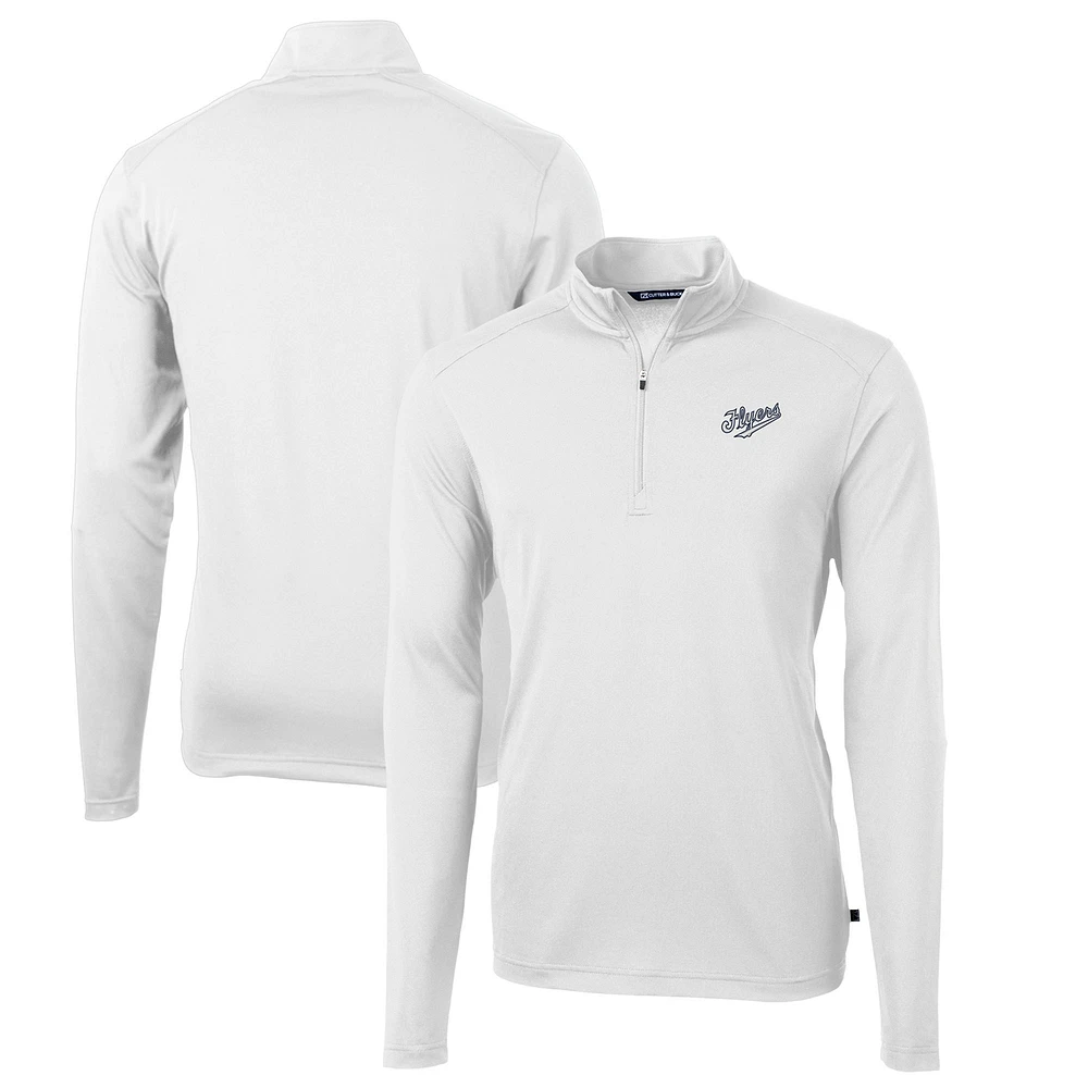 Men's Cutter & Buck White Dayton Flyers Big Tall Virtue Eco Pique Recycled Quarter-Zip DryTec Top