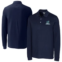 Men's Cutter & Buck Navy Citadel Bulldogs Big Tall Tri-Blend Pique Long Sleeve DryTec Polo