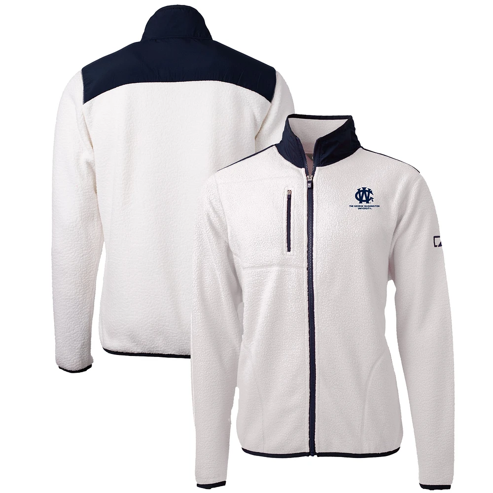 Men's Cutter & Buck Oatmeal George Washington University Big Tall Cascade Eco Sherpa Fleece Full-Zip Jacket
