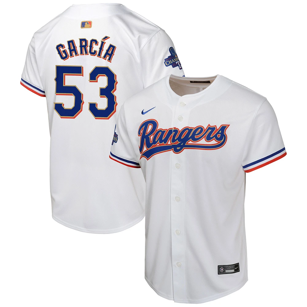 Youth Nike Adolis Garcia White Texas Rangers 2024 Gold Collection Limited Player Jersey