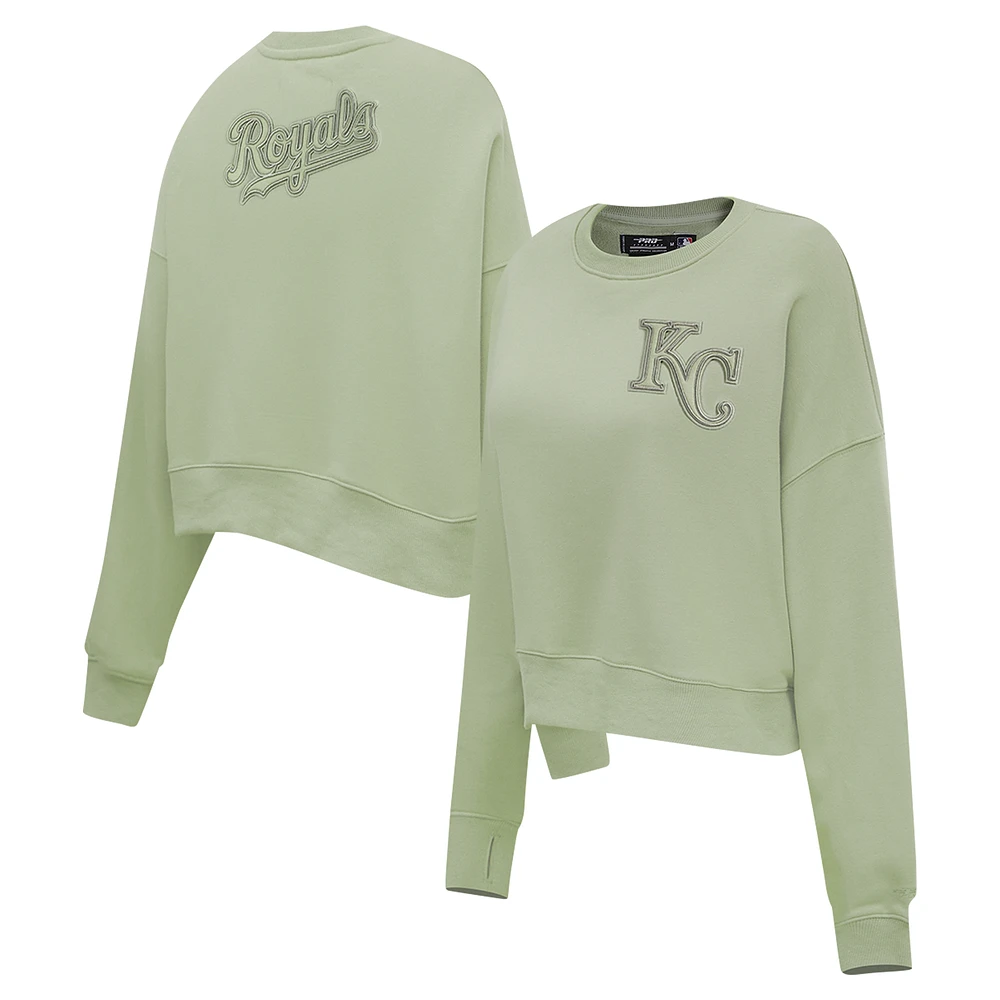 Women's Pro Standard Green Kansas City Royals Neutral Oversized Boxy Cropped Pullover Sweatshirt