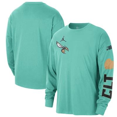 Men's Jordan Brand Mint Charlotte Hornets 2024/25 City Edition Courtside Max90 Heavyweight Long Sleeve T-Shirt