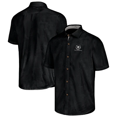 Men's Tommy Bahama Black Trackhouse Racing Sport Coconut Point Palm Vista IslandZone Button-Up Camp Shirt