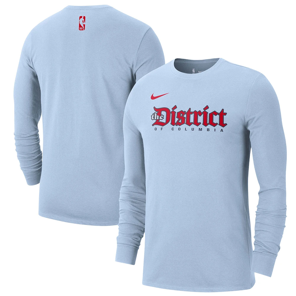 Men's Nike Light Blue Washington Wizards 2024/25 City Edition Essential Logo Long Sleeve T-Shirt