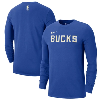 Men's Nike Royal Milwaukee Bucks 2024/25 City Edition Essential Logo Long Sleeve T-Shirt