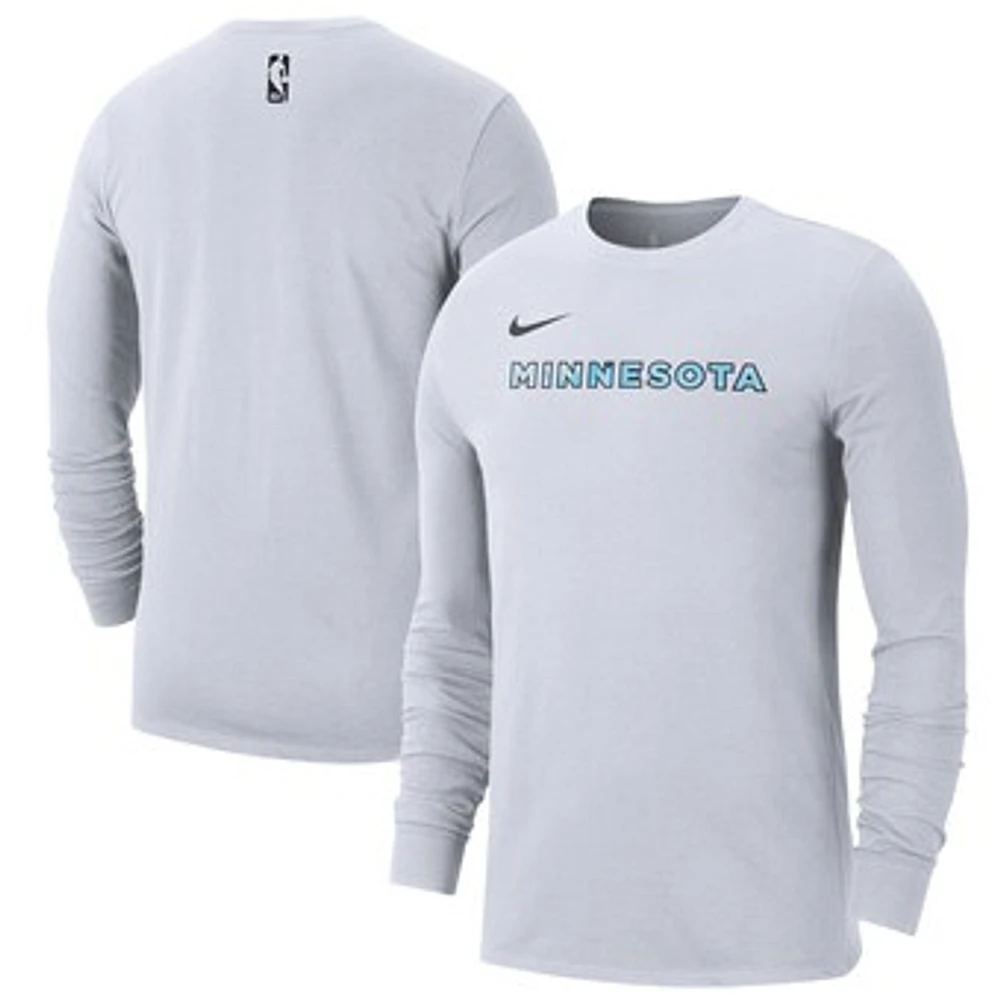 Men's Nike White Minnesota Timberwolves 2024/25 City Edition Essential Logo Long Sleeve T-Shirt