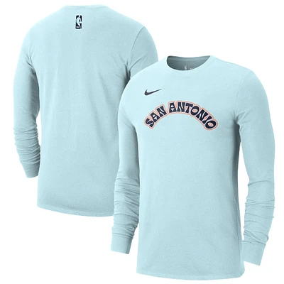 Men's Nike Light Blue San Antonio Spurs 2024/25 City Edition Essential Logo Long Sleeve T-Shirt