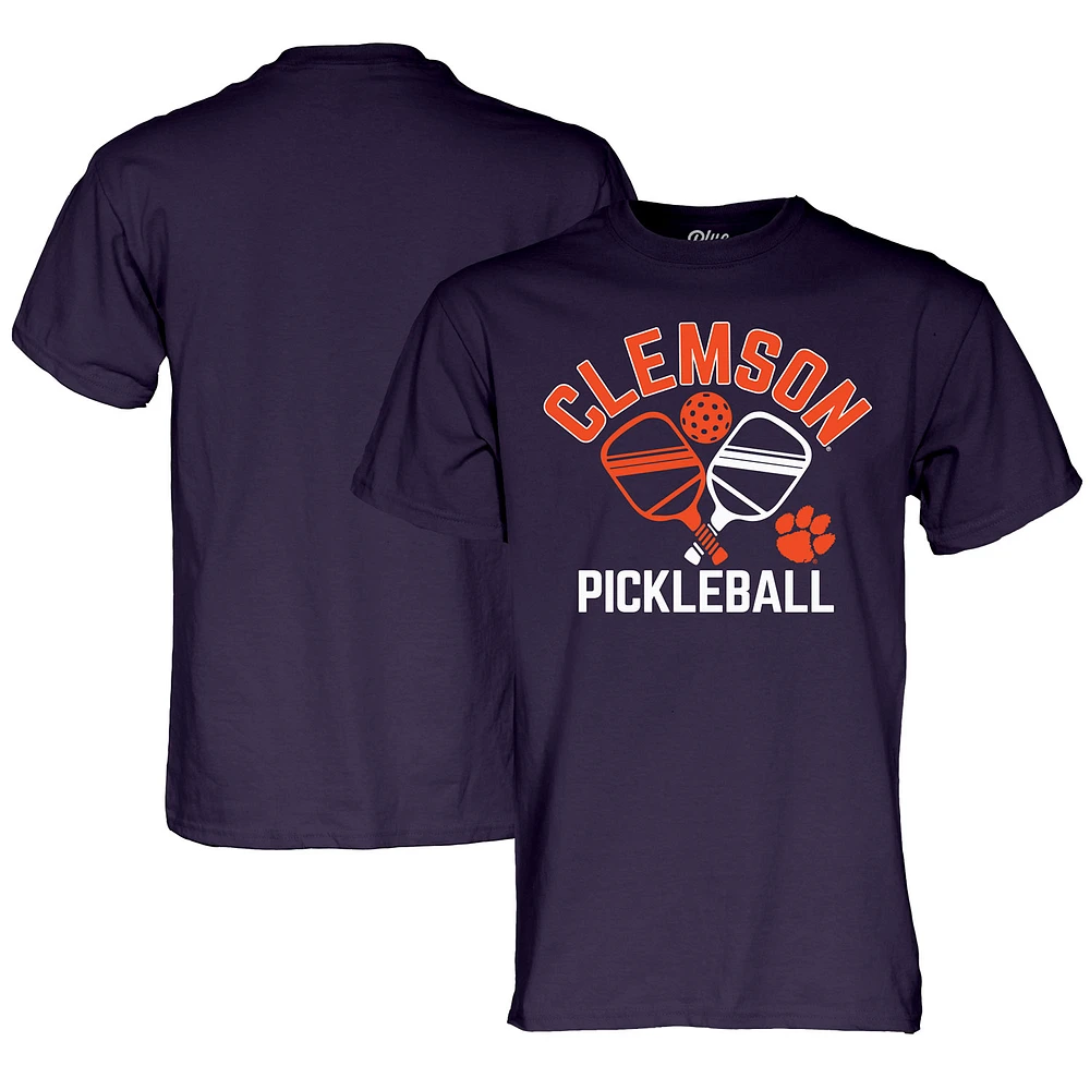 Men's Blue 84  Purple Clemson Tigers Pickleball Crossed Paddles T-Shirt