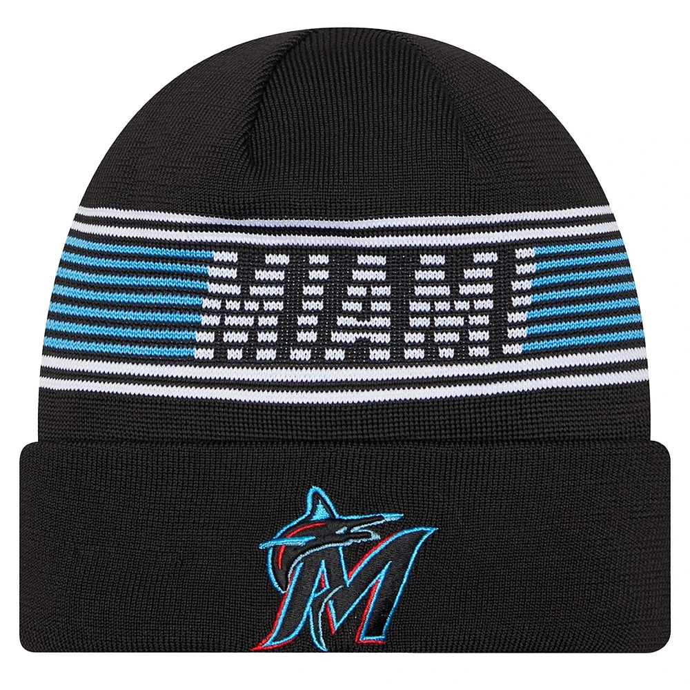 Men's New Era  Black Miami Marlins Authentic Collection Cuffed Knit Hat