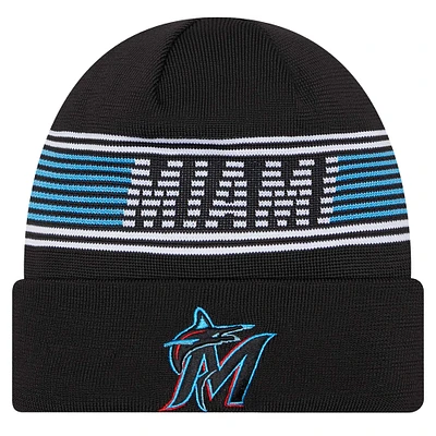 Men's New Era  Black Miami Marlins Authentic Collection Cuffed Knit Hat