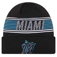 Men's New Era  Black Miami Marlins Authentic Collection Cuffed Knit Hat