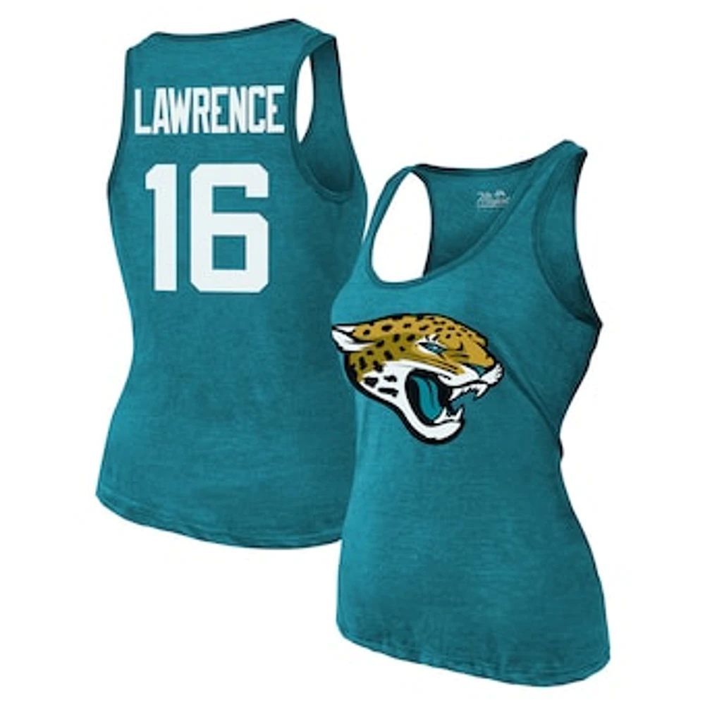 Women's Majestic Threads Trevor Lawrence Teal Jacksonville Jaguars Name & Number Tri-Blend Tank Top