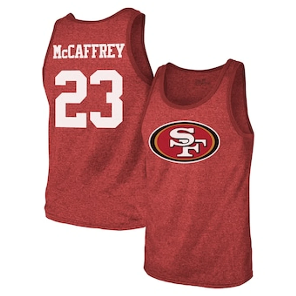 Men's Majestic Threads Christian McCaffrey Scarlet San Francisco 49ers Tri-Blend Player Name & Number Tank Top