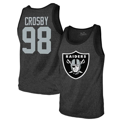 Men's Majestic Threads Maxx Crosby Black Las Vegas Raiders Tri-Blend Player Name & Number Tank Top