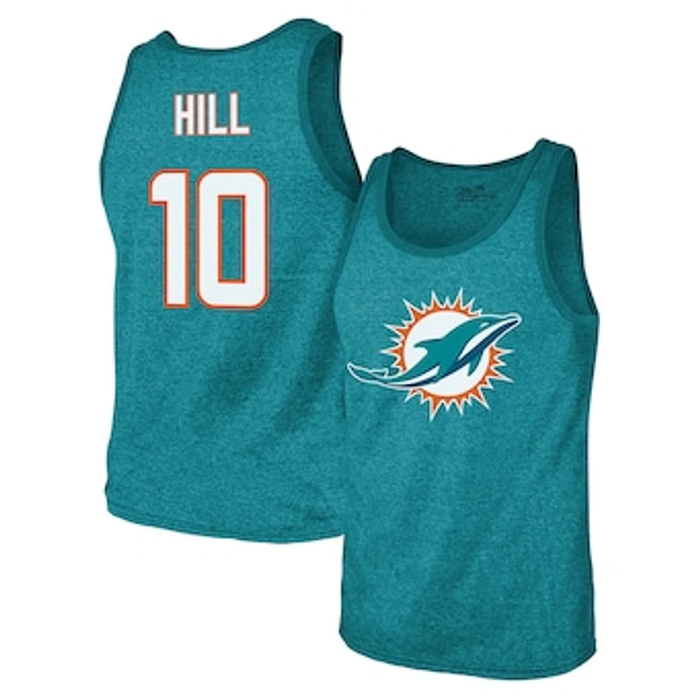 Men's Majestic Threads Tyreek Hill Aqua Miami Dolphins Tri-Blend Player Name & Number Tank Top