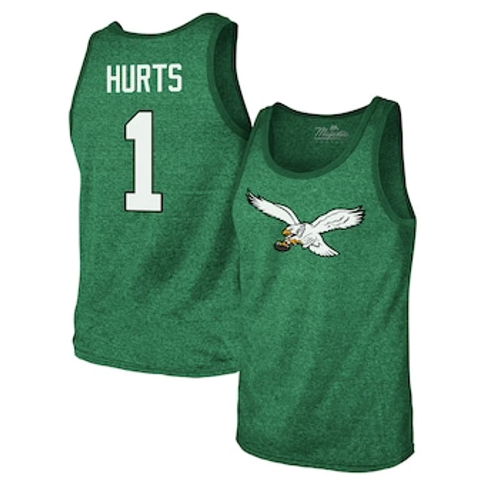 Men's Majestic Threads Jalen Hurts Kelly Green Philadelphia Eagles Tri-Blend Player Name & Number Tank Top