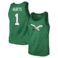 Men's Majestic Threads Jalen Hurts Kelly Green Philadelphia Eagles Tri-Blend Player Name & Number Tank Top