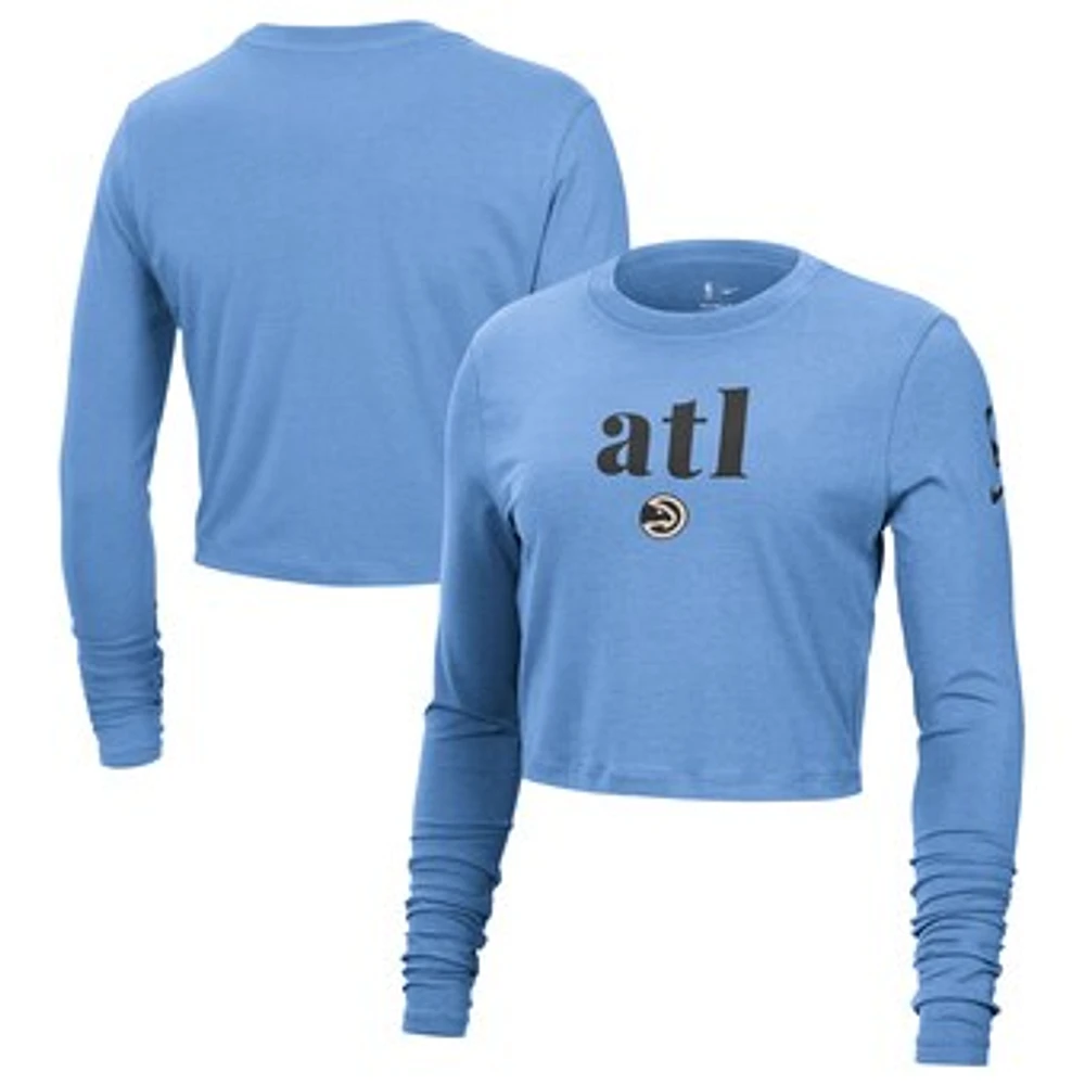 Women's Nike Light Blue Atlanta Hawks 2024/25 City Edition Essential Logo Slim Fit Long Sleeve Cropped T-Shirt