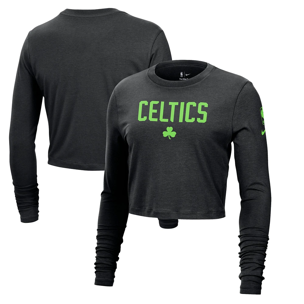 Women's Nike Black Boston Celtics 2024/25 City Edition Essential Logo Slim Fit Long Sleeve Cropped T-Shirt