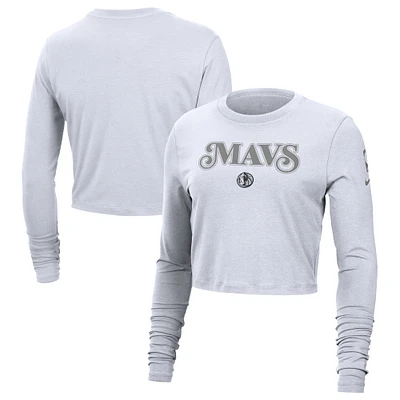 Women's Nike White Dallas Mavericks 2024/25 City Edition Essential Logo Slim Fit Long Sleeve Cropped T-Shirt