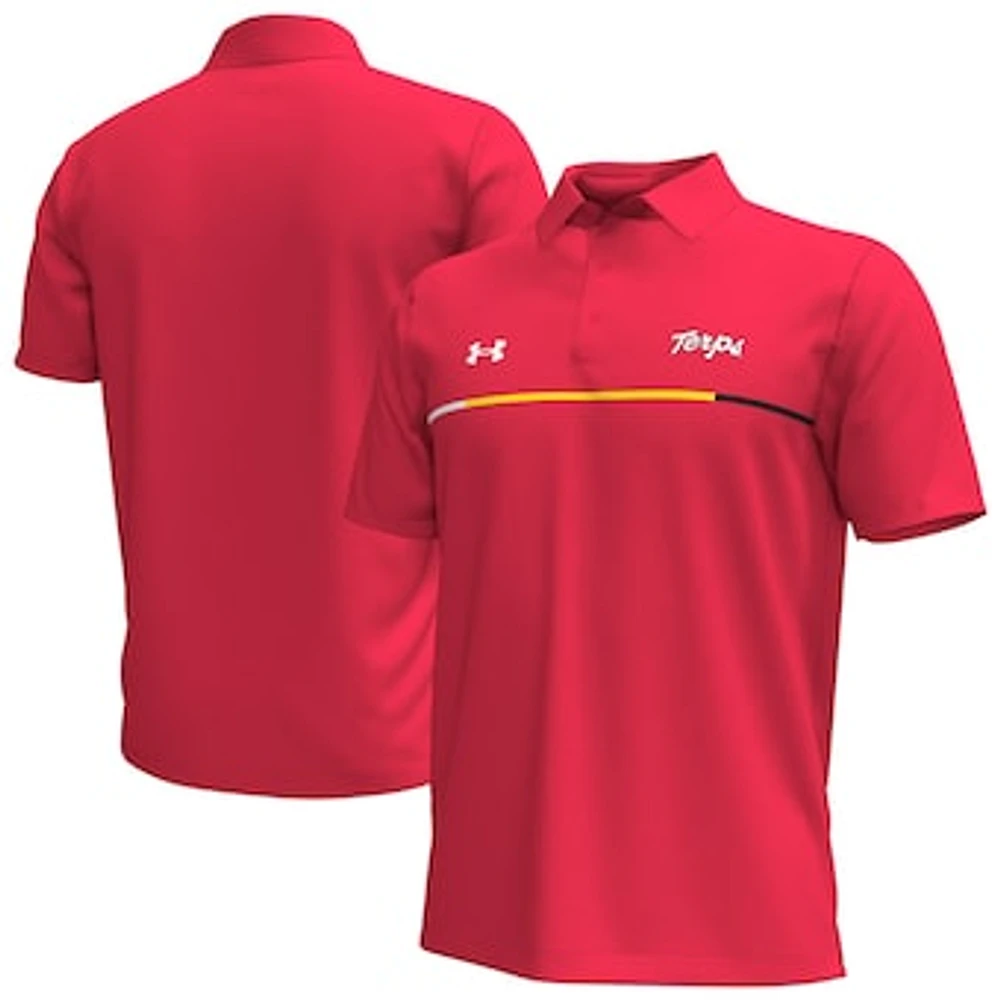 Men's Under Armour Red Maryland Terrapins Playoff Chest Stripe Performance Polo