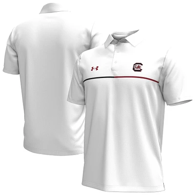 Men's Under Armour White South Carolina Gamecocks Playoff Chest Stripe Performance Polo