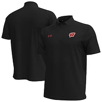 Men's Under Armour Black Wisconsin Badgers Playoff Chest Stripe Performance Polo