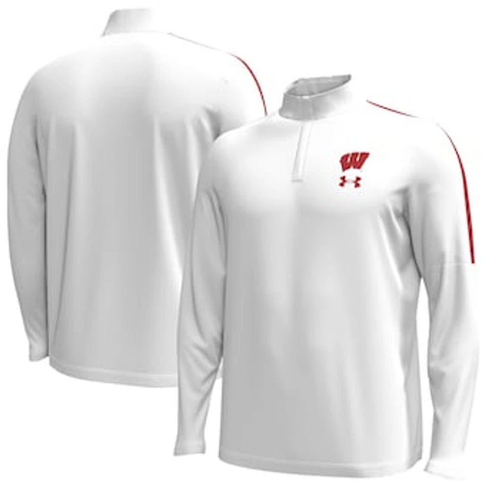 Men's Under Armour White Wisconsin Badgers Playoff Performance Quarter-Zip Jacket