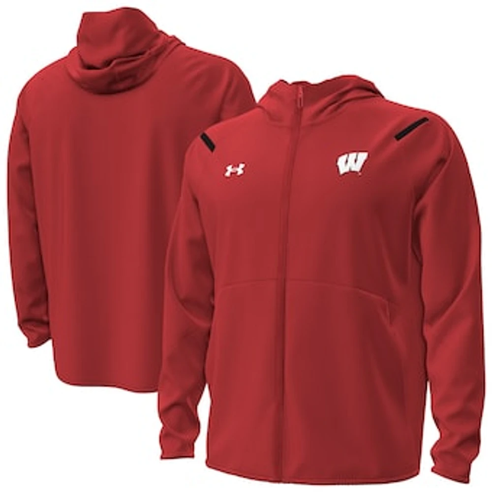 Men's Under Armour Red Wisconsin Badgers Unstoppable Performance Fleece Hoodie Half-Zip Jacket