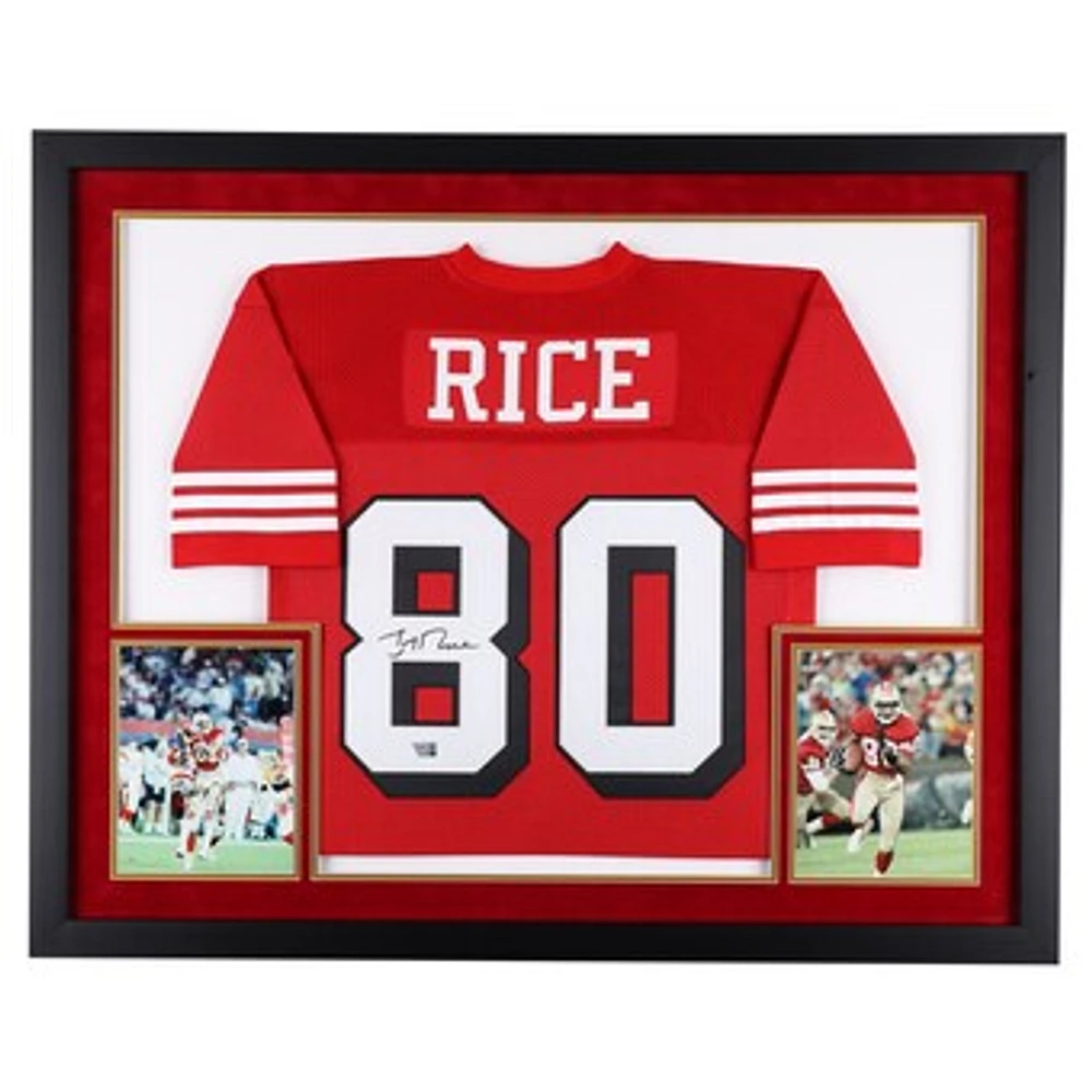 Jerry Rice San Francisco 49ers Autographed Deluxe Framed Scarlet Mitchell & Ness Authentic Jersey