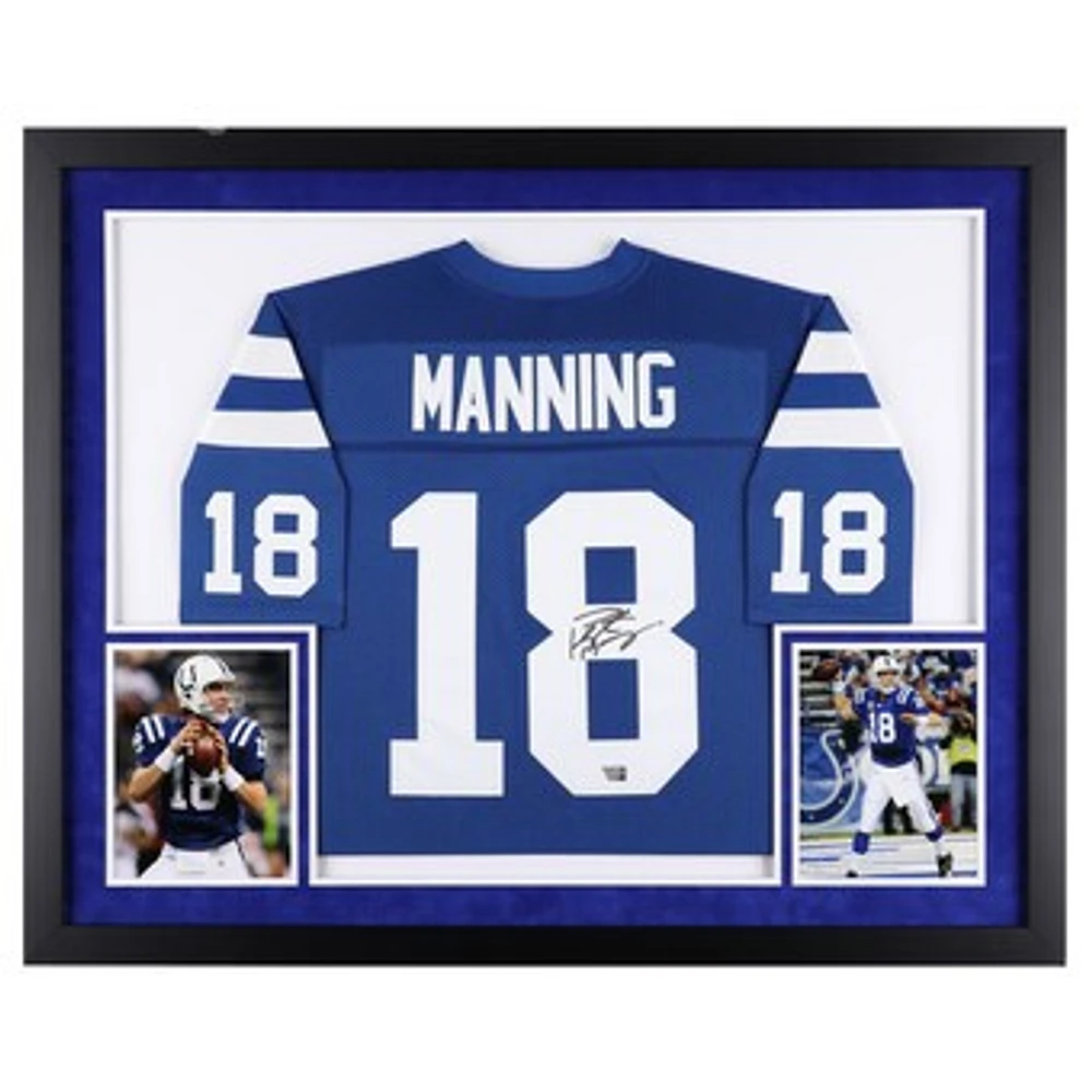 Peyton Manning Indianapolis Colts Autographed Deluxe Framed Mitchell & Ness Royal Authentic Jersey