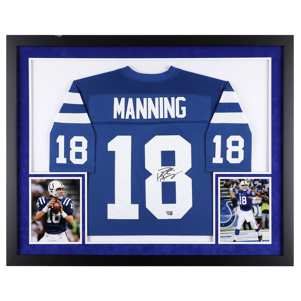 Peyton Manning Indianapolis Colts Autographed Deluxe Framed Mitchell & Ness Royal Authentic Jersey