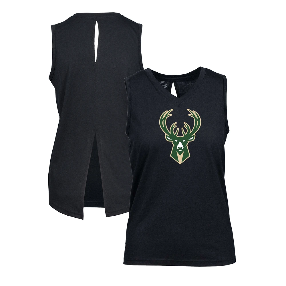 Women's Levelwear Black Milwaukee Bucks Paisley Core V-Neck Tank Top