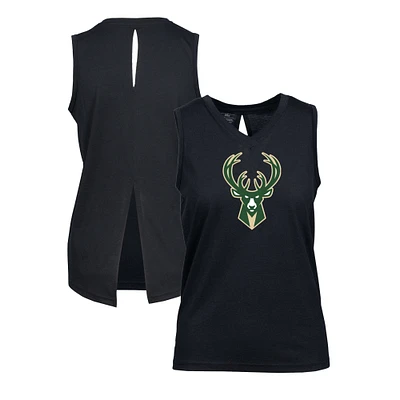 Women's Levelwear Black Milwaukee Bucks Paisley Core V-Neck Tank Top