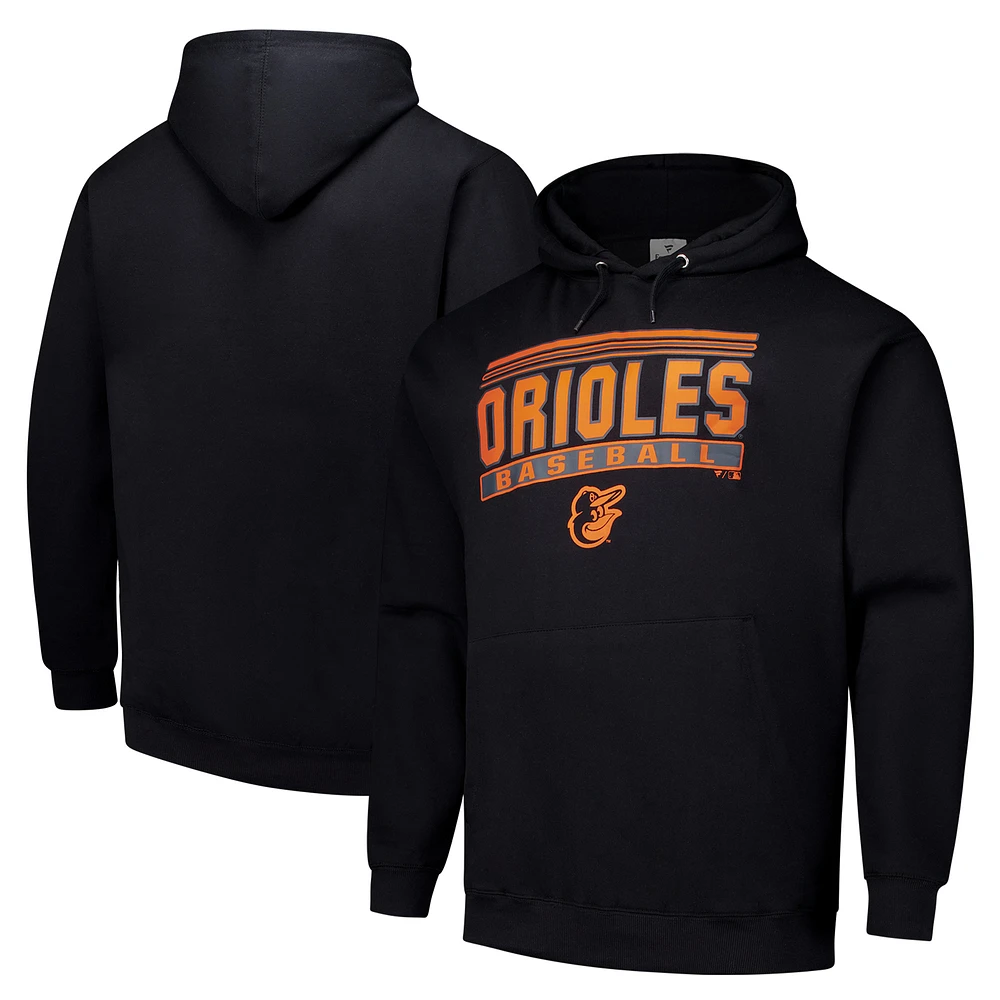 Men's  Black Baltimore Orioles Stack Fleece Pullover Hoodie