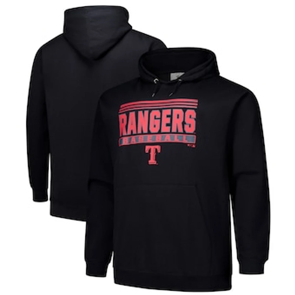 Men's  Black Texas Rangers Stack Fleece Pullover Hoodie