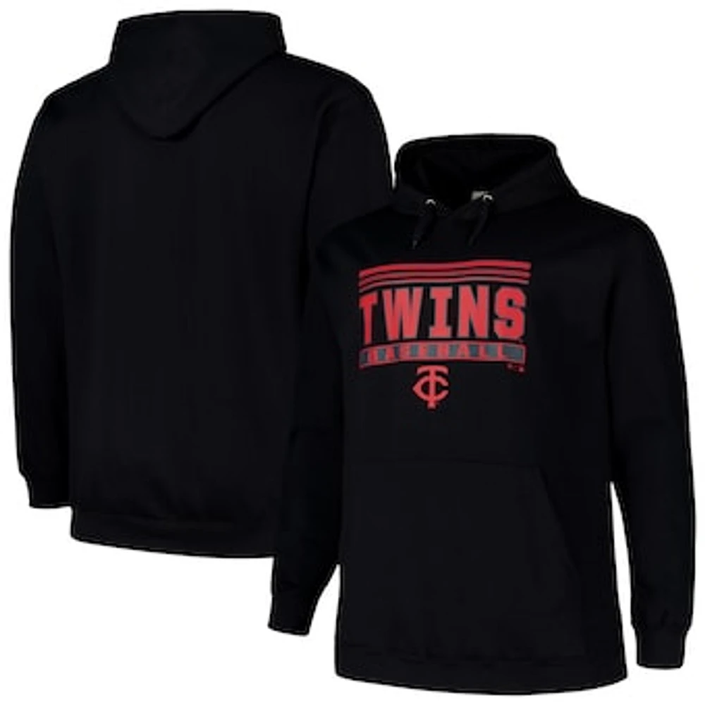 Men's  Black Minnesota Twins Stack Fleece Pullover Hoodie