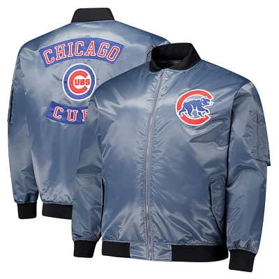 Men's Profile Charcoal Chicago Cubs Big & Tall Full-Zip Bomber Jacket