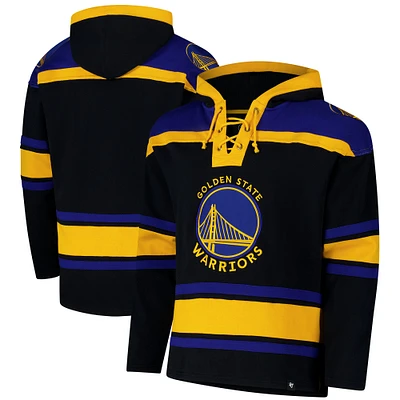 Men's '47 Black/Gold Golden State Warriors Lacer Pullover Hoodie