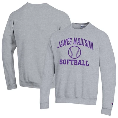 Men's Champion  Gray James Madison Dukes Icon Softball Powerblend Pullover Sweatshirt