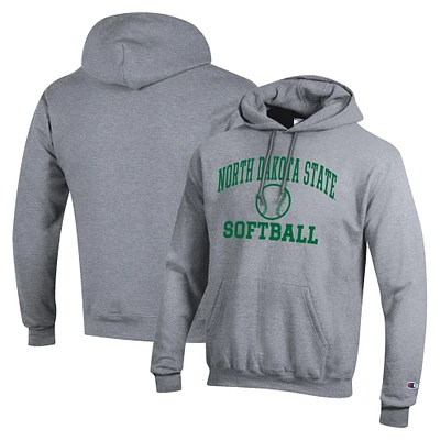 Men's Champion  Gray NDSU Bison Icon Softball Powerblend Pullover Hoodie